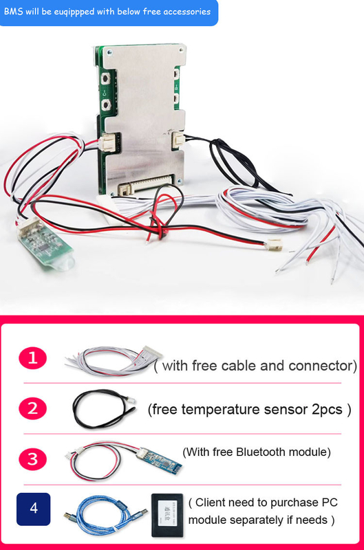 11S - 15S 36V - 60V Akıllı BMS 20A - 60A Bluetooth UART İletişimli Sabit Akım