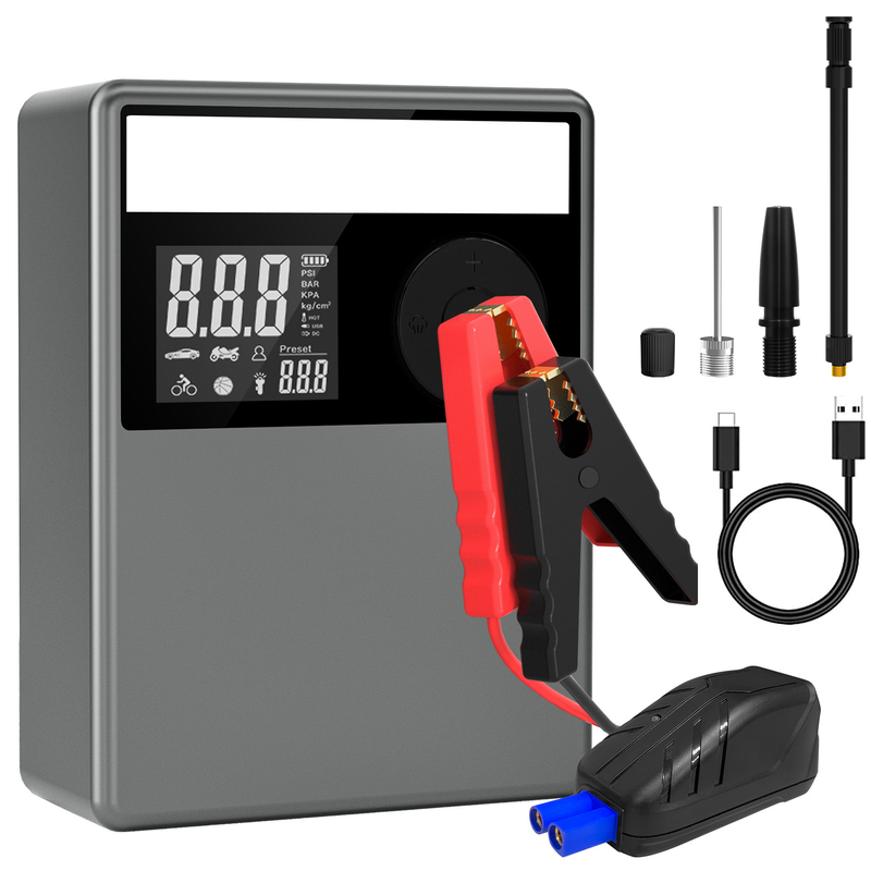Hava Kompresörlü Jump Starter Güç Paketi 12V 2000A 12000mAH Araba Akü Güçlendirici Taşınabilir Araç Akü Şarj Cihazı